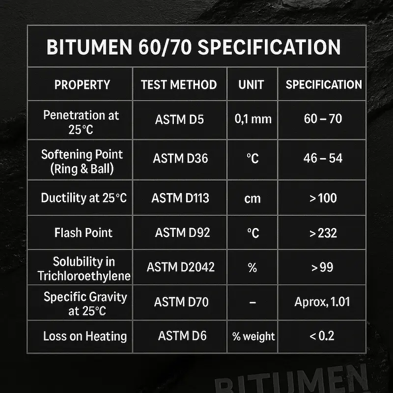 specification of bitumen 6070